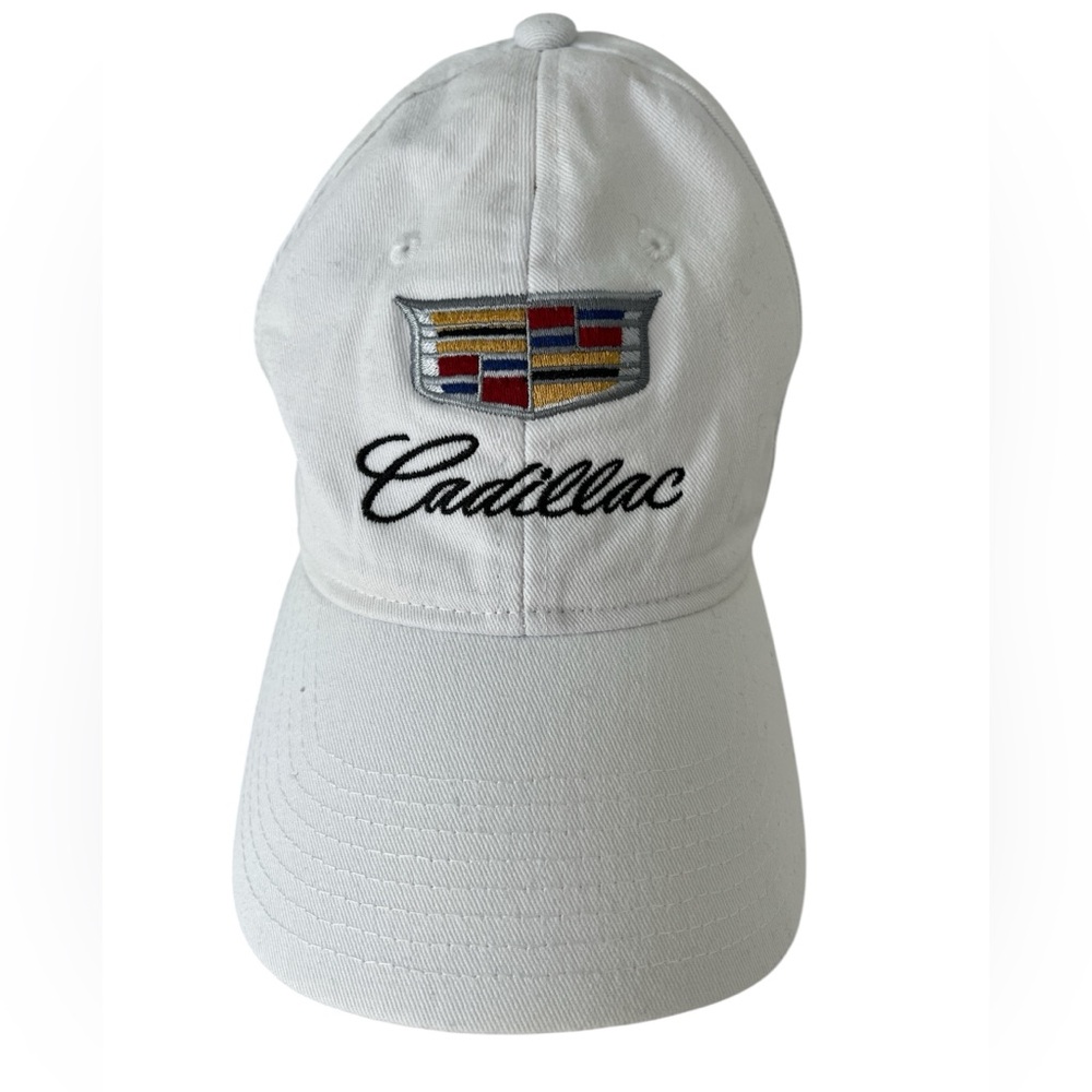 Cadillac White Embroidered Baseball Cap Adjustable